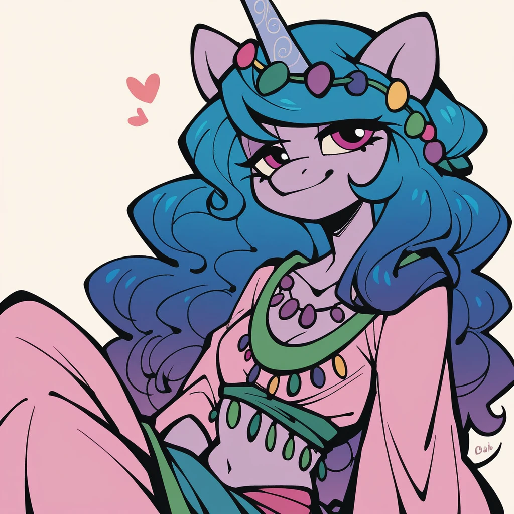 izzy moonbow, mlp, G5, small breasts, anthro, hippie clothes, fully clothed, high detail, seductive eyes