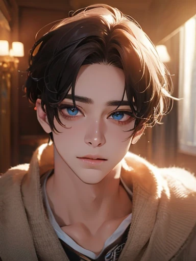 a male character with beautiful detailed eyes, detailed lips, extremely detailed face, long eyelashes, perfect face shape, no errors, naughty expression, sticking out tongue, different colored eyes, in a palace room, (best quality,4k,8k,highres,masterpiece:1.2),ultra-detailed,(realistic,photorealistic,photo-realistic:1.37),vivid colors,dramatic movie lighting,photorealistic,masterpiece,usando óculos