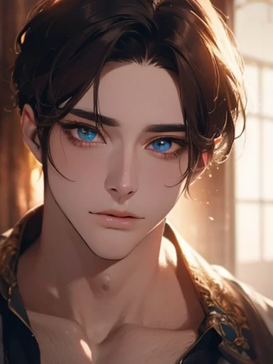 a male character with beautiful detailed eyes, detailed lips, extremely detailed face, long eyelashes, perfect face shape, no errors, naughty expression, sticking out tongue, different colored eyes, in a palace room, (best quality,4k,8k,highres,masterpiece:1.2),ultra-detailed,(realistic,photorealistic,photo-realistic:1.37),vivid colors,dramatic movie lighting,photorealistic,masterpiece,usando óculos