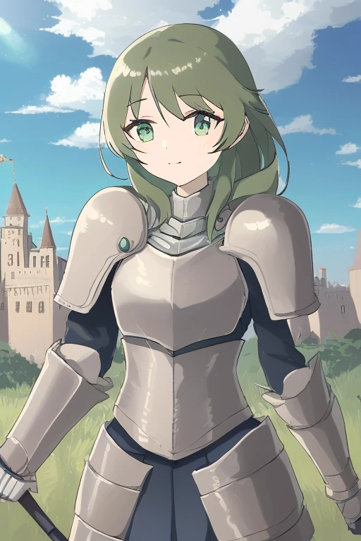 anime, waifu, exceptional, best aesthetic, new, newest, best quality, masterpiece, solo, BREAK 1girl, serious, (armor:1.2), green skin, castle, solo, rating_safe