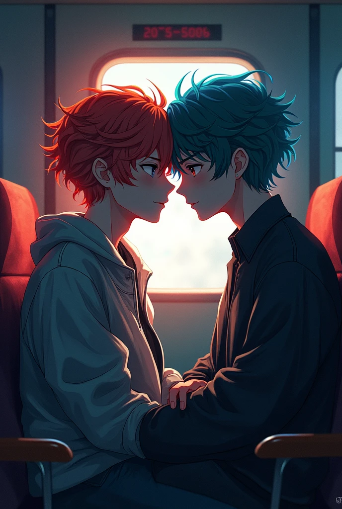 Non-binary girl kissing an Asian trans boy in a school by surprise, estilo aquarelado