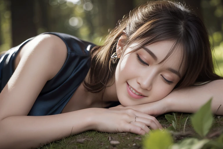 lying on the grass in spring listening to music with eyes closed