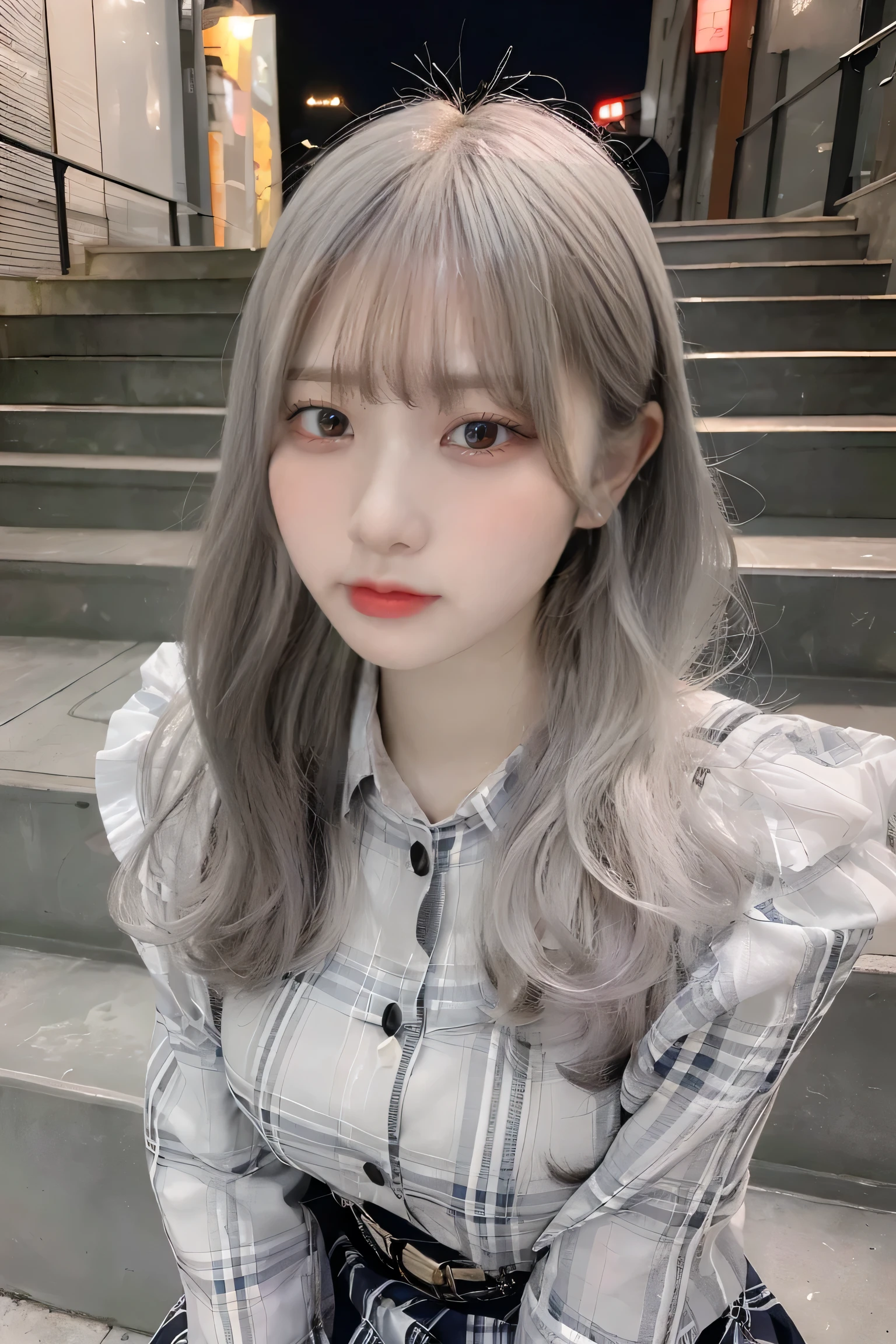 {{light silver and light gray}},{{light silver and light gray hair}}, gongbi, beautiful women, aurorapunk , ((blunt bangs)),{{light amber and gray}}, {{light amber and gray}},{{light amber and gray hair}},{{light amber and gray hair}},  {{light amber and gray}},{{light amber and gray hair}},{{light amber and gray hair}}, {{light amber and gray}},{{light amber and gray hair}},{{light amber and gray hair}},  {{light amber and gray}},{{light amber and gray hair}},{{light amber and gray hair}}, {{light amber and gray}},{{light amber and gray hair}},{{light amber and gray hair}}, {{light amber and gray}},{{light amber and gray hair}},{{light amber and gray hair}}, {{light amber and gray}},{{light amber and gray hair}},{{light amber and gray hair}}, {{light amber and gray}},{{light amber and gray hair}},{{light amber and gray hair}},{{light amber and gray hair}}, ,{{light amber and gray hair}},{{light amber and gray hair}},,{{light amber and gray hair}},{{light amber and gray hair}},{{light amber and gray hair}}, {{light amber and gray}}, {{light amber and gray}}, {{light amber and gray}}, {{light gray and gray}} ,{{light amber and gray}}, {{light gray and gray}} ,{{light silver and light gray}},{{light silver and light gray hair}}, {{light amber and gray}}, Standing figure，(((Sitting on the stairs, night, romantic lights, Kabukicho))), A beautiful girl of unparalleled beauty,(8K、RAW Photos、Highest quality、masterpiece:1.2)、(Realistic、Realistic)、1 Girl、((mini skirt、smile、coat、black、Thin legs、whole body、boots、one piece、tights、garden、View from the front、Looking into the camera、belt、Stand with hands on hips))、cute,((long hair)),((long hair)),((long hair)),((lace sweeter)),((lace sweeter)),((lace sweeter)),((blue clothes)),((blue clothes)),((blue clothes)),((mini plaid skirt)),((mini plaid skirt)),((mini plaid skirt)),((mini plaid skirt)),((super big breast)),((Gcup breast)),((super big breast)),((Gcup breast)),((super big breast)),((Gcup breast)),(((long hair)))，((long hair))