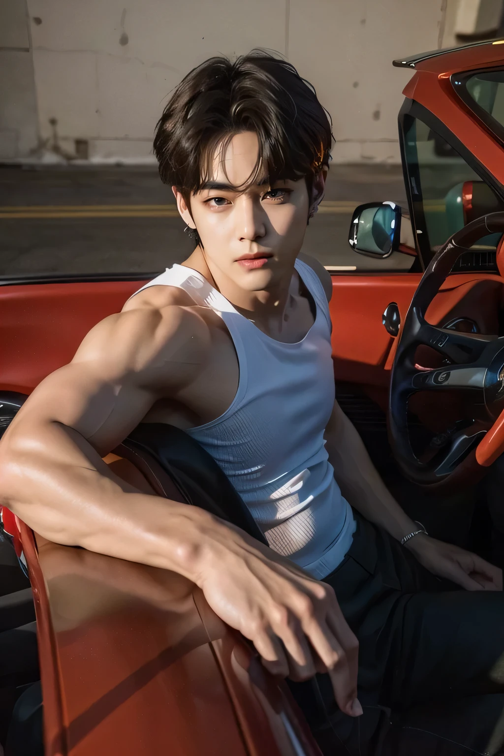 Taehyung is BTS, muscular and marked