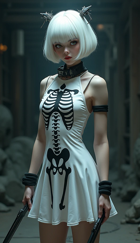 , The Living Dead , The Living Dead girl , short hair , Torn long dress , The Living Dead girl , whole body , The Living Dead , Long torn white dress , Long and wide dress , At night , Torn Dress , The Living Dead features , Sexual body , Sexual , She stands in front of the audience, Put your hands down