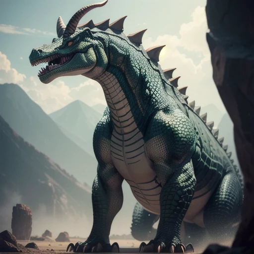 ((((A very obese emerald-colored dragon, dragon facing backwards, Emerald scales, feral, on all fours, tail up)))), Wild ferocious dragon, Spiky scales all over the body, A glittering silver mane, Very short legs, Screaming facial expression, Roaring dragon face, Backward body, Reptile Eyes, Longitudinal pupils, A body covered with a lot of fat, Abnormally obese head, A lot of fat on the neck, A belly so obese it covers the ground, Fat gap, Abdomen swollen enough to touch the ground, A huge, mountain-like swollen abdomen, Abnormally fat arms, Overweight and flabby legs, A body that seems to be crushed by a huge abdomen, A body that fills the screen, Rubble background, All fours pose, Wet scales all over the body, Soaking wet, ((((feral, rear view, duo, doggystyle, double penetration, from behind, standing, side view, hyper penis))))