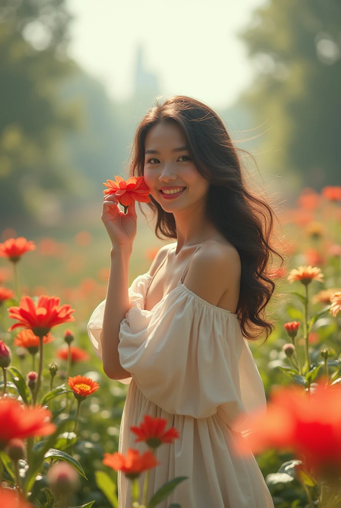 1 girl , Poppy  field , ( Poppy : 1.4 ), ( white dress : 1.4 )  , Elke Vogelsang, a stock photo,( red pastel theme : 1.4 ) ,cowboy shot, blue cloudy sky, light smile, 
(masterpiece,  best quality, realistic, beautiful and aesthetic:1.4), colorful,((ultra-detailed)),cinematic light,rimlight,golden hour,
<lora:add_detail:0.6> ,<lora:epi_noiseoffset2:0.3>, <lora:lightingBasedPicture_v10:0.5>