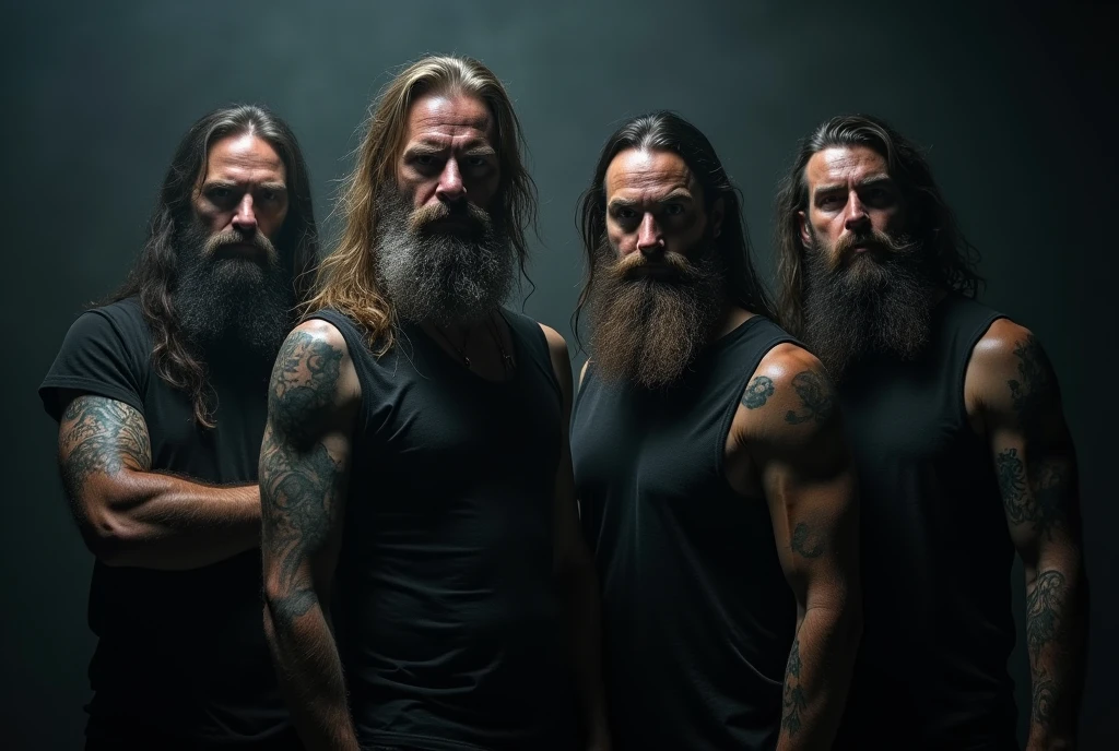 Bloody and screaming muscle god green eyes long hair beard