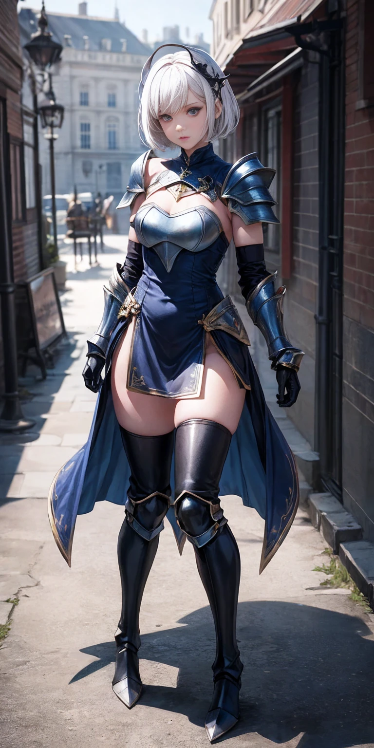 ((Unreal Engine 5)), Realistic Rendering, Excellent, Full armor, knight Cloak, helm, (Yoga hotpants), looking on camera, sexy posing walking down on street, beautiful face, makeup, CGImix, (photorealism:1.2), ultrarealistic uhd face, (huge fake boobs:1.4), (gigantic breasts:1.1), (muscle abs), (big butt), (wide hips), (thick thighs), slim waist, hourglass figure, half body, ((glowing skin)), ((shiny skin)), Realistic body, ((she is sexy body)), ((clean skin)), photorealistic, bokeh, motion blur, masterpiece, highres, 1080P, super detail, textured skin.