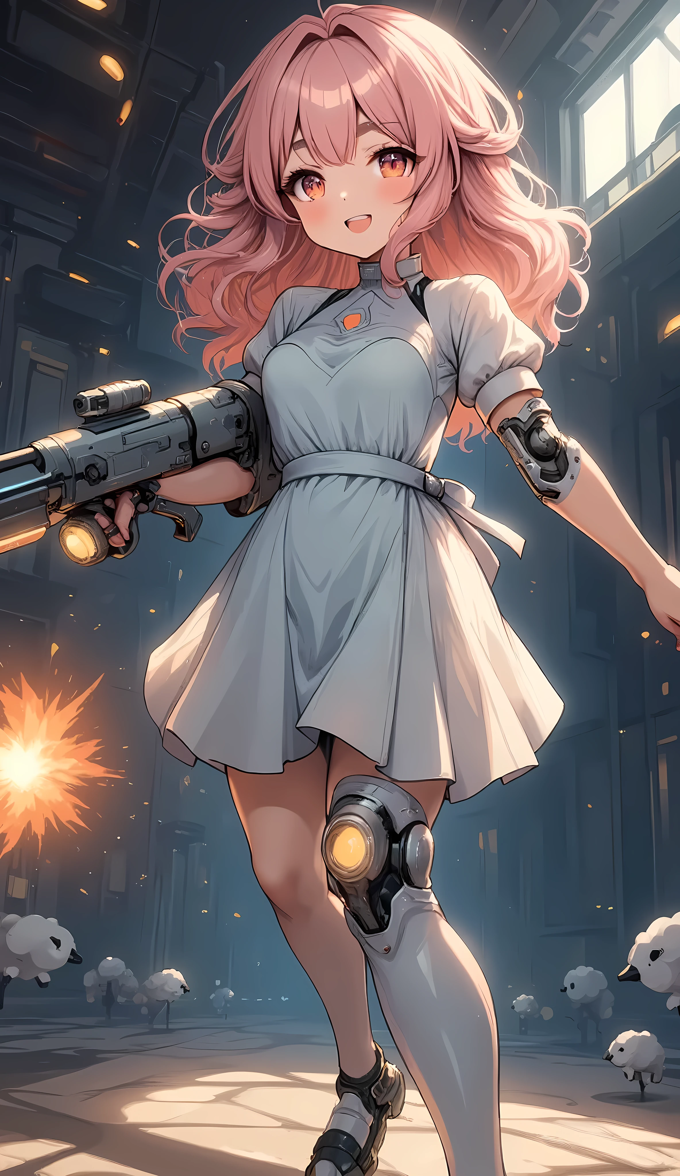 Attractive woman, gunner, cyborg, sheep girl, Realistic Baby, break: Attractive womanの体, Detailed and accurate mechanical joints, A seamless fusion of human beauty and precision machinery, Mature adult sexuality, break Detailed and realistic skin texture, Precision mechanical joints, Smooth-moving parts, Pneumatic hose, Charming Cleave, break Clear Red Eyes, Aesthetic illumination, break Transparent full color, Holographic Hair, Smooth facial expression, break Ultra-realism, Detailed and realistic skin texture, Detailed and intricate texture, Intricate and complex brushwork, Detailed and vivid depiction, Anatomically correct, Absurd aesthetics, break Attack with a sophisticated and high-performance beam rifle, Get closer to your audience while avoiding enemy attacks, break Leaning forward to approach the viewer, Firing at the audience, Oncoming Bullets, Motion blur to highlight approaching bullets'track, Combat Ready, break Space War, Beautiful space combat, Transparent full color, Amazing rainbow colors, Bold and powerful composition, break: Get closer to your audience, Motion blur for explosive acceleration, Rapid approach using combat flight mode, Beautifully detailed movements, break Epic space war, A dark background to make your subject stand out, Dramatic Cinematic Lighting, (Dynamic wide-body shot:1.0, Ankles inside the frame:1.0), break Professional spray work, Highest quality rendering, Please redeem, Highest Resolution, Super Retina Vision, Super Animation,