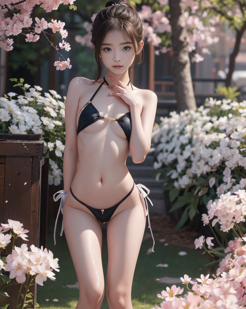 (((Mansion gardens, Photoshoot while taking a walk, Cherry blossoms are blooming))), (Very erotic and cute girl:1.5), ((A face that feels sexual pleasure, Estrus)), (flasher:1.2), Small and cute face, (beautiful girl:1.1), (:1.3), Thin eyebrows, Beautiful Eyes, ((Big Eyes:1.2)), Nose is too small, Beautiful Eyes, (1 girl:1.5),Detailed and detailed depiction, (8k, 16k, 32K, RAW Photos, Best Quality, masterpiece:1.2), (Realistic:1.37, Realistic:1.37), Ultra-high resolution:1.4, A bright and cute girl, 8k, RAW Photos, Beautiful girl:2.0, Petite body, A girl with a childish  Slim figure:1.6, skinny:1.6, Sexy and beautiful back, Beautiful and seductive back, Thin arms, Slim and beautiful legs, Slim and beautiful thighs, Sexy belly button, Cute little nipples, Sensitive nipples, Hard erect nipples, Cute little vagina, Beautiful vagina shape, Beautiful and seductive vagina, Sensitive clitoris, Beautiful crotch, (((Flat Chest:1.4))), (1 girl:1.5),(完璧な8頭身のbeautiful girl), (Perfect balance), Realistic:1.4, (Fine hand, Perfect hands, Beautiful little hands:1.2), Very detailed, (flasher:1.2), (((Perfect Anatomy:1.3))), (((Cherry blossoms are blooming庭園をPhotoshoot while taking a walk, Crouching in front of a flowerbed of blooming dandelions, Wear a G-string swimsuit, ponytail, Sweating all over, My whole body is wet with sweat, Costumes that are too tight on the body))), (1 girl:1.5), Realistic:1.3, (Ultra-high resolution:1.4, 8k, 16k, 32K, ((masterpiece:1.2)), RAW Photos), Film Grain, chromatic aberration, Sharp focus, (Detailed eyes and face, Professional camera techniques), Award-winning,