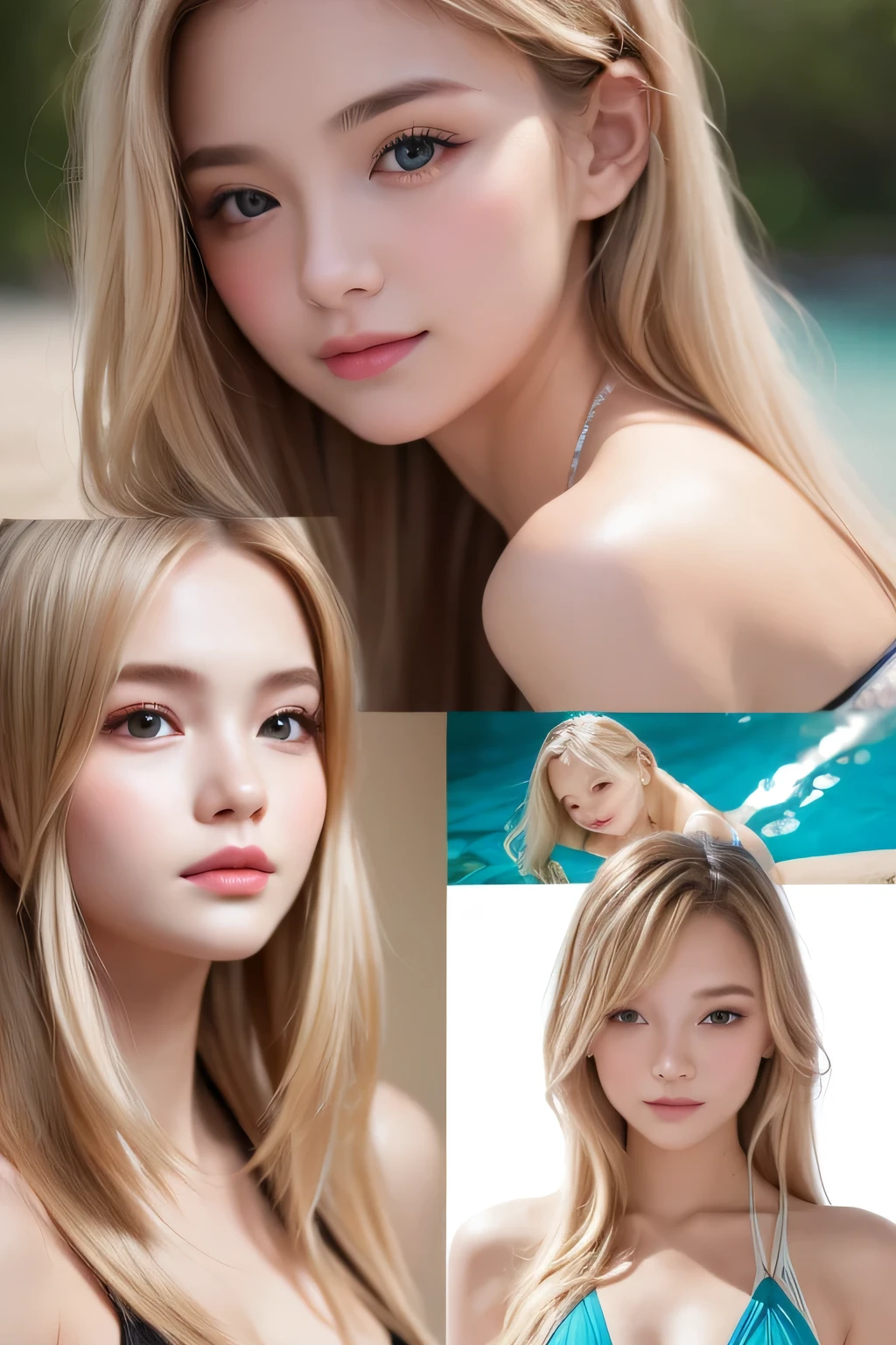Kwon Eun-bi is a 28-year-old South Korean young adult. Wolfcut blonde hair. Her face is slightly shorter than it is long, her chin is rounded, and her forehead and jawline are soft and curved as well as having balanced proportional with a small sign on the right side of your lip and one above your nose. Large, brown eyes are expressive and captivating.
Clear, radiant skin. Charming shy smile, her curved lips and contagious smile light up her face.
Medium height and a natural body made up of proportional curves.
She wears a Black spaghetti strap dress that highlight her beauty, elegance and curves.