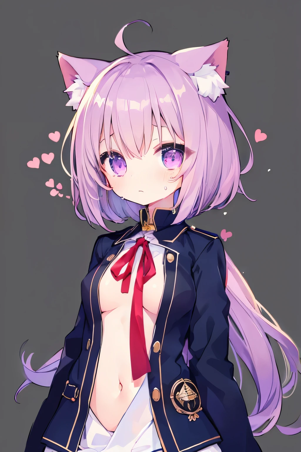 Navy Uniform、、,Pink Shortcut,Very beautiful and Shining Eyes、Shining Eyes、1 girl、Large Breasts、Cat ears、(((((Small body)))))、heart❤、((sweat、vapor)）