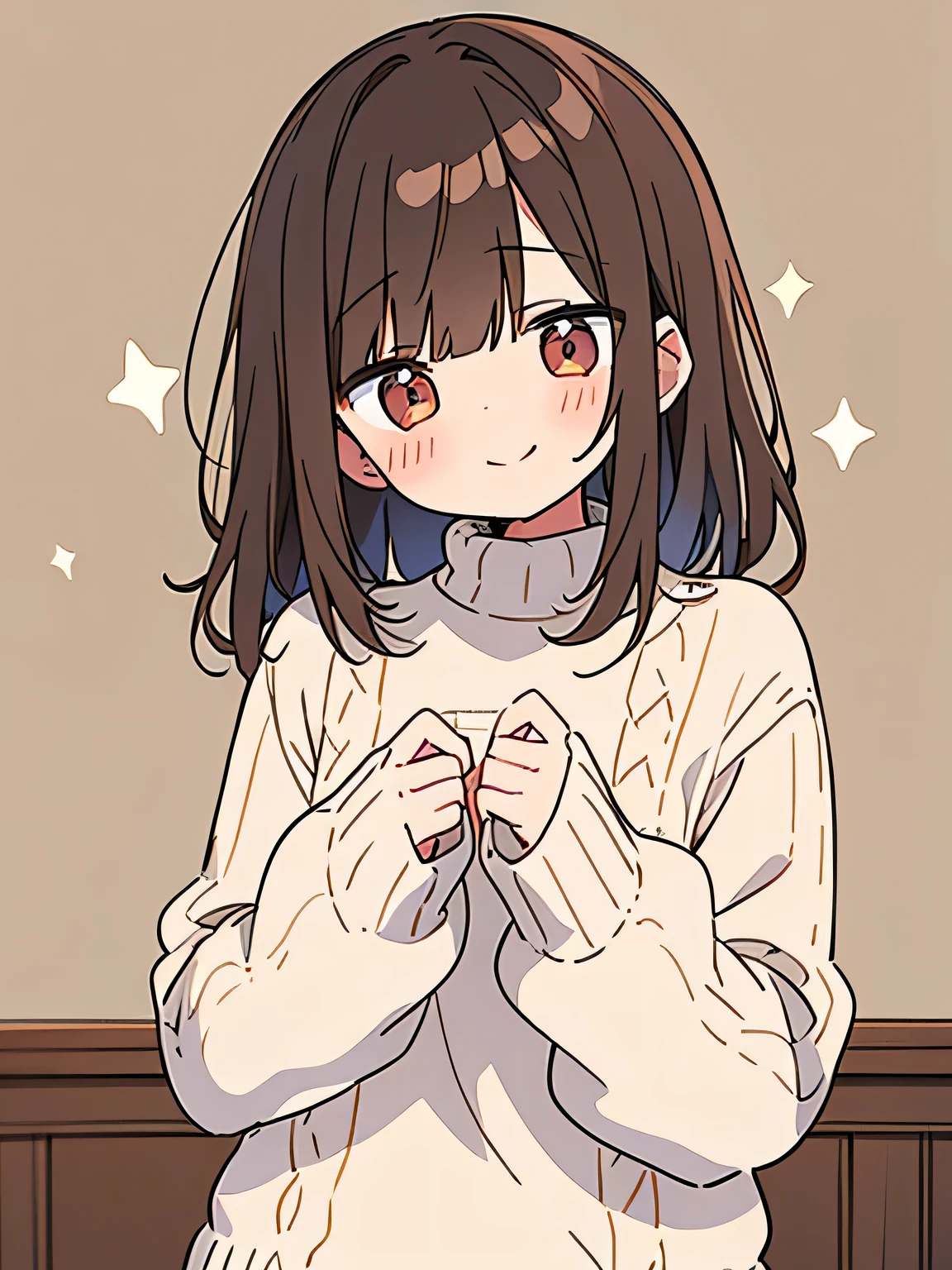 woman、Brown Hair、Medium Hair、smile、Cute knitwear