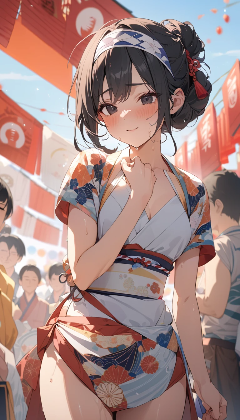 cute anime girl surprised by the proletarian revolution wearing a bikini
