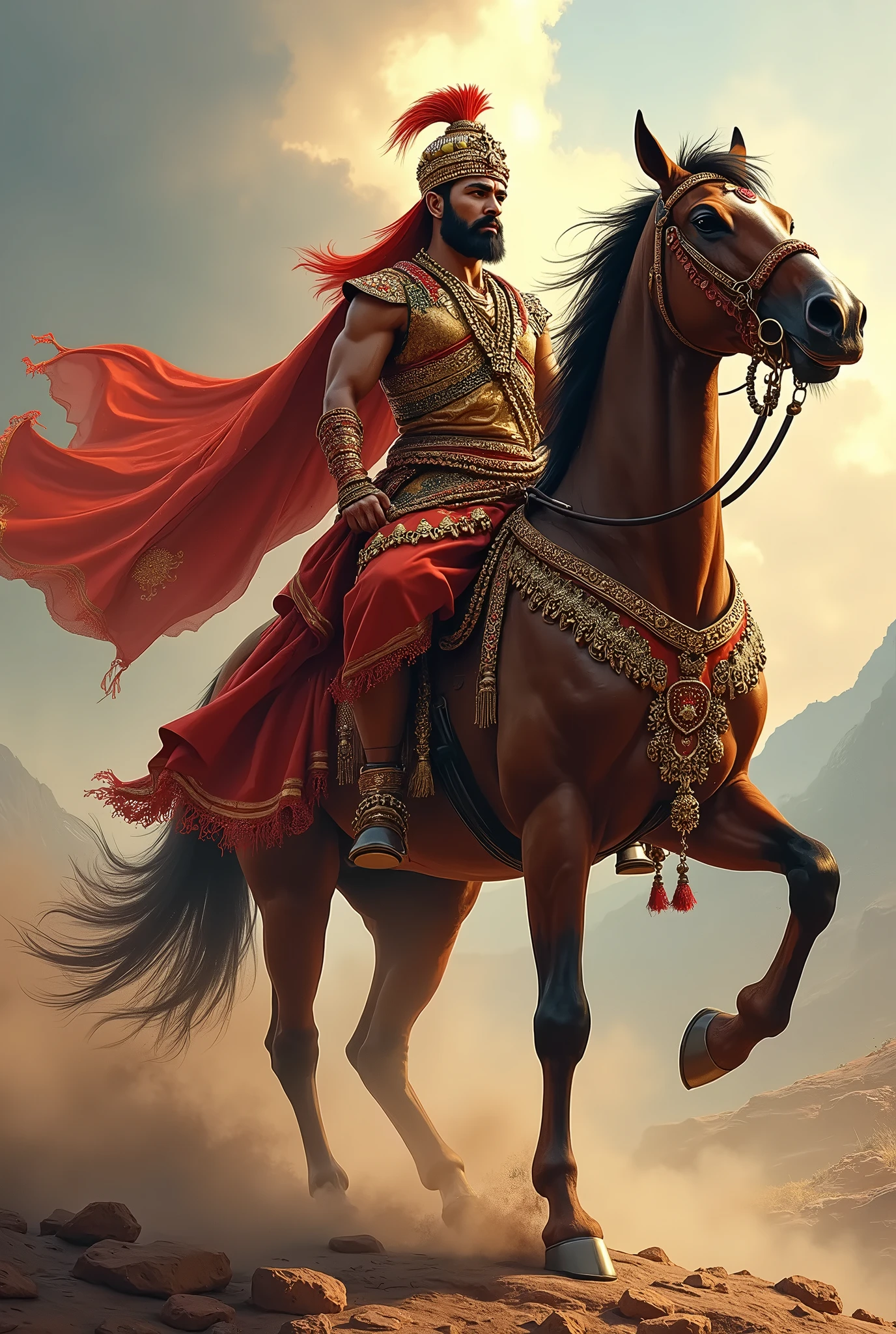 भारतीय संस्कृति अेक शकति शाली राजा शिवाजी महाराज हाथ मे तलवार घोडे पर सवार बडी मूछे