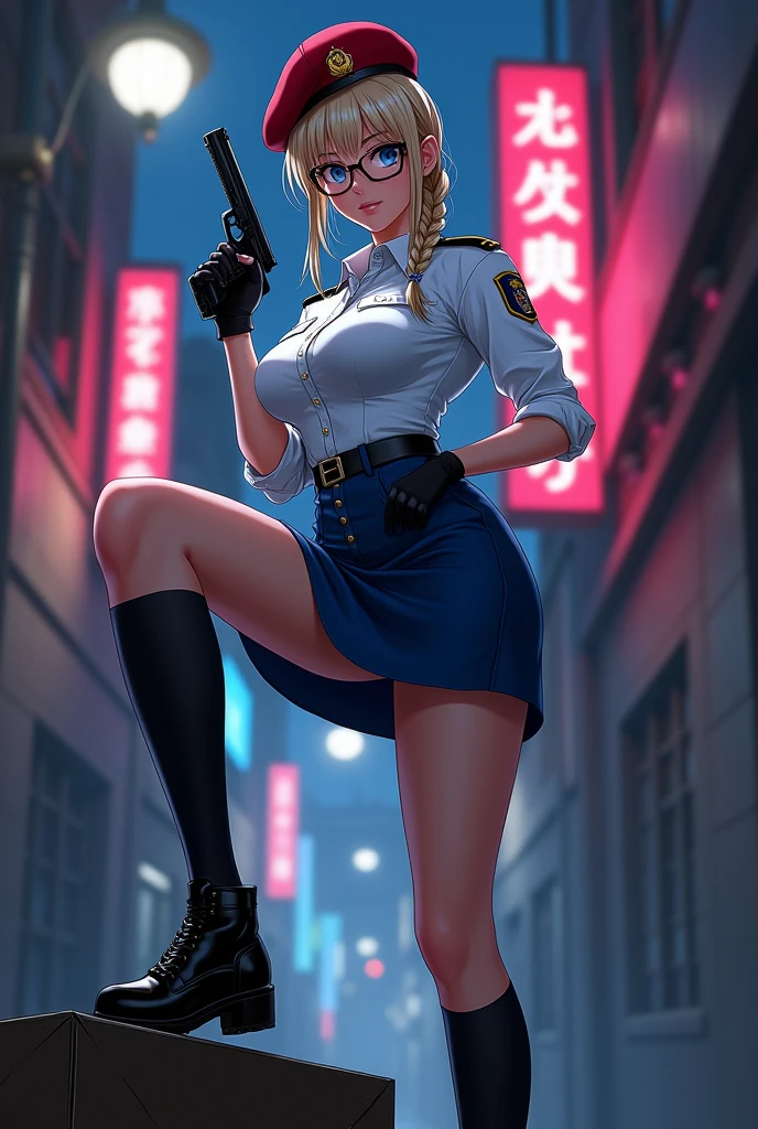 (best quality:0.8) perfect anime illustration, a pretty, happy woman with short straight brown hair on the street in the city, wearing tank top, mini skirt