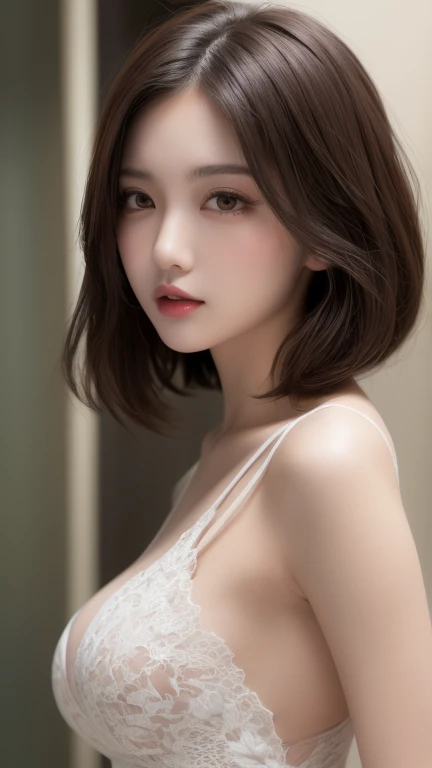 A sexy and charming Japanese woman, elegant and intellectual, confident and generous, exquisite and beautiful face, exquisite collarbone, charming fragrant shoulders, low-cut sky blue wrap skirt without suspenders, full body photo, body facing the front, beautiful and exquisite pretty face, peach Red lips, fragrant shoulders slightly exposed, breasts looming, focus on the face, seductive and delicate collarbone, ultra-high resolution, tender and smooth skin, very realistic details, bokeh, Bright Background, ultra-high-definition, outstanding details, 8K, blushing face, Attractive collarbone, sexy shoulders,one person,bob hair, short hair,smile,