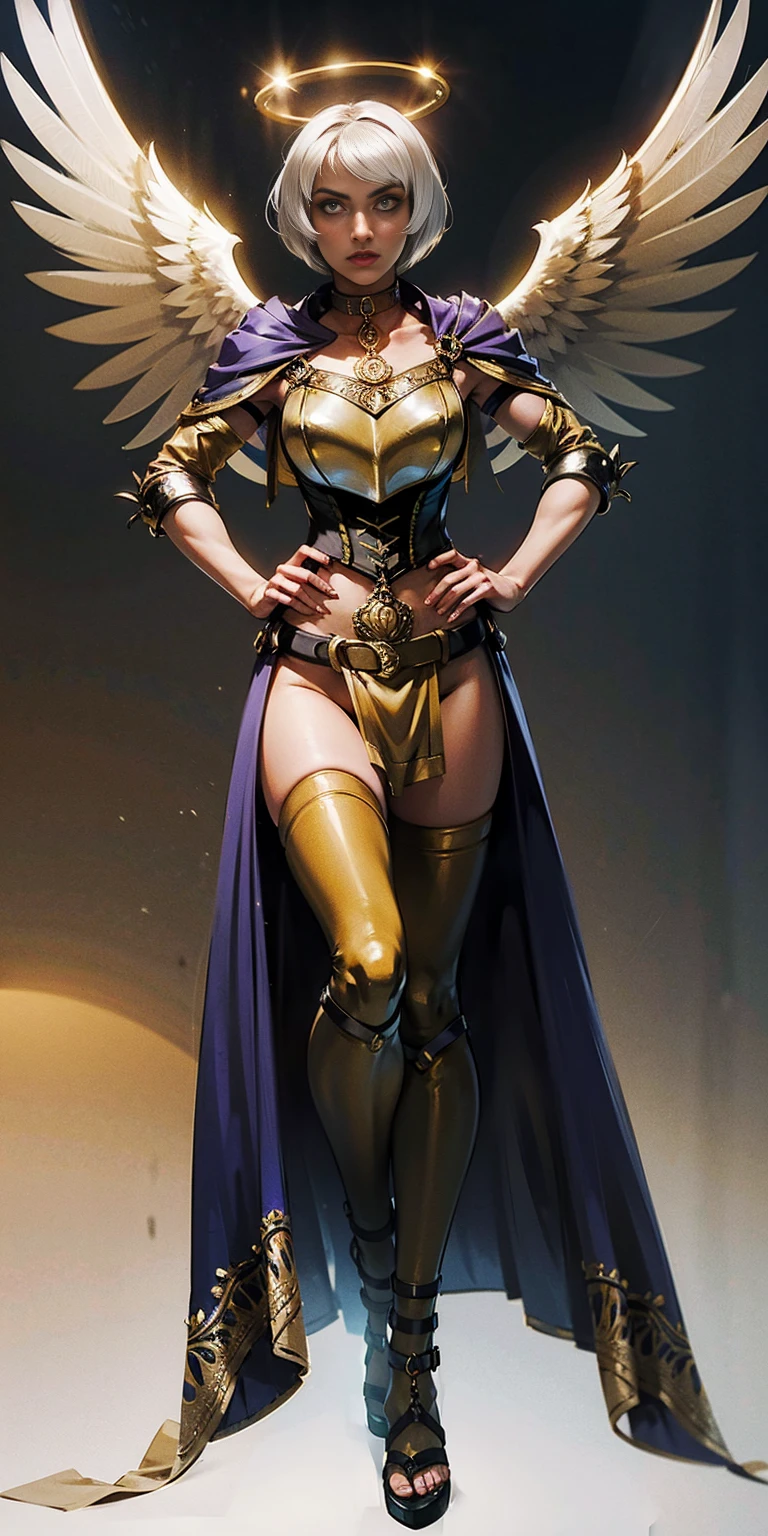 wearing white outfit、Woman with golden wings, Girl Super Hero, Epic 3D Oshun, Modeling in poser, Electric female power pose, super-hero girl, DC Comics Style, daz 3 d, Daz 3D, Daz 3D, Hero pose colorful city lights, Actress, Black Lightning