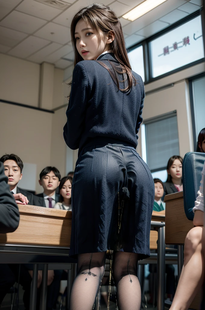 Female teacher pees、Female teacher urinates during graduation ceremony、Peeing、Huge amount of pee incontinence、Pissing、From below、Gazing at the audience、Black Suit、Black Skirt、White panties、pantyhose、High heels、Perfect figure、A beautiful woman、Japanese elementary school teacher、学校の体育館で卒業式を取り行っている最中にFemale teacher peesしちゃった、A female teacher standing in the middle of a crowd of students、Tears of embarrassment after incontinence、A blank look that has lost confidence、Only female teachers pee、skirt tug