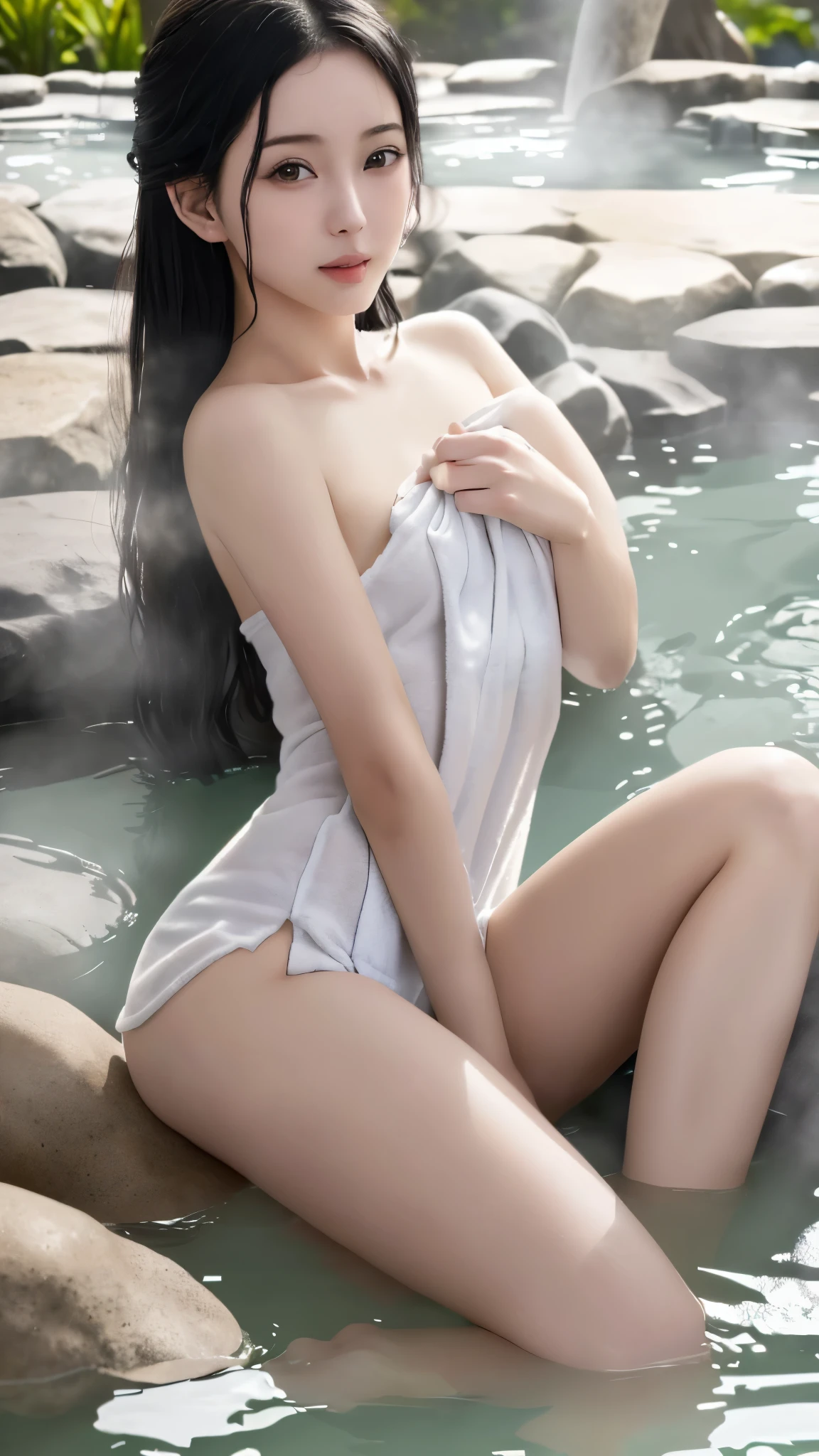 最High image quality、High image quality、Best image quality、8k、最High resolution、High resolution、最High image quality、masterpiece、Realistic and detailed human body、Detailed and realistic skin、Realistic and detailed face、Realistic reproduction of every detail、Realistic lips with detailed details、Detailed and realistic teeth、Realistic ears、Realistic and detailed hair、Realistic and detailed weapons、Realistic reproduction of every detail、Detailed and realistic fingers、(、thumb1reference4)、Realistic feet、Down to the toes、((Japanese Model))、((Junior.Idol))、(())、((Young Face))、((Black Hair))、(Random Hairstyles)、((Small breasts、Flat chest))、((Petite figure、Slim figure))、((whole body))、(whole body光沢肌、White skin)、((A short white towel is wrapped around the body..))、((Thin towel(濡れたThin towelを通して彼女の肌が見える))、(濡れたThin towelの上からでも乳首の形がはっきりわかる)、(濡れたThin towelを通して彼女のオマンコの形がはっきり見える)、((濡れたThin towelが彼女の肌に密着して張り付いています))、(Soft natural light)、((Deep in the forest(Natural hot springs gush out))、((Hot spring surrounded by rocks))、((Deep bathtub(Deep Hot Springs))、((Hot Spring Girl))、((Take a bath in a hot spring))、((A woman warming herself in a hot spring))、((A woman lying down and relaxing in a hot spring))、((Soak in a hot spring))、((腰までSoak in a hot spring))、((寝転んでSoak in a hot spring))、((Sleep in a hot spring))、((Soak in a hot spring))、((肩までSoak in a hot spring))、((Extremely clear hot spring water))、((The main body visible above the water surface))、((Hot springs filled with thick steam))、((A lot of steam rises from the hot spring。。..))