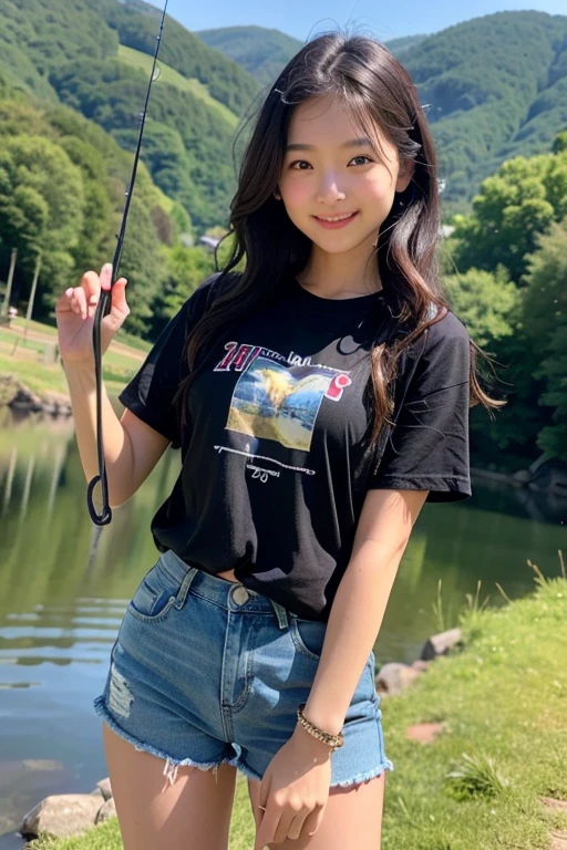 Japanese girl climbing Mount Fuji wearing a thin T-shirt