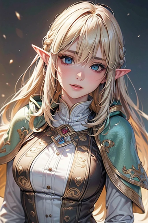 Highest quality, Super quality, 16K, Incredibly absurd, Very detailed, delicate and dynamic, Natural light, Fine particles reflect rainbow colors, Diffuse reflection of light, Vortex of Light, Many rainbow-colored petals fall, Beautiful Western Castle, Shining Sun, 湖面にDiffuse reflection of light, Create amazing image effects, Upper body close-up, (, cute sexy girl, huge bouncing busts, Sensual expression, passionate, Serious, Tsundere, Swinging the Sword. the legend of zelda)
