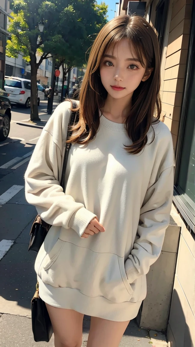 Only the upper half of his body is covered in a fluffy sweatshirt.、beautiful girl、I don't wear anything on my lower body.。I can see thick and long pubic hair