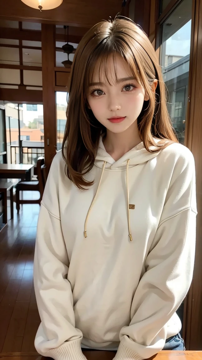 The beautiful girl is wearing a fluffy sweatshirt only on her upper body、A beautiful girl rolling up her sweatshirt、You can see the thick and long pubic hair on the lower half of her body without underwear.