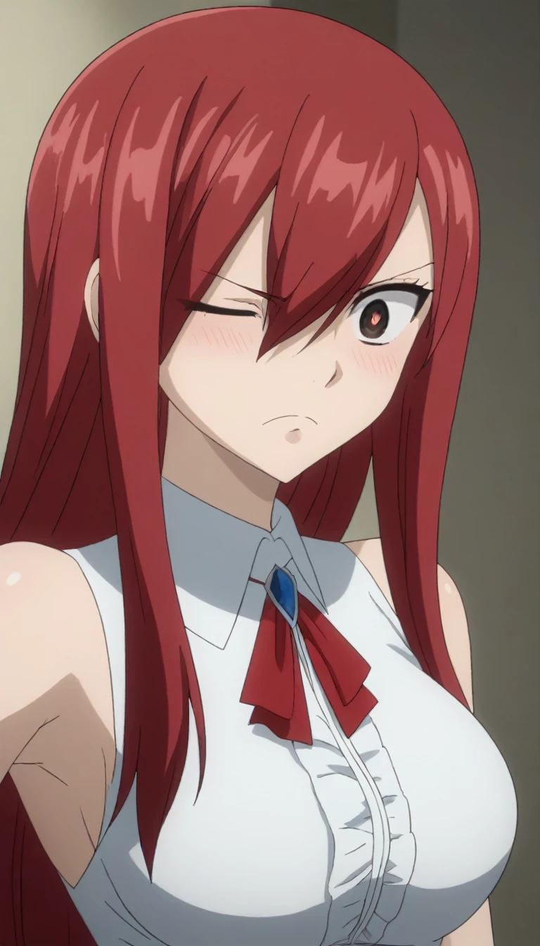 score_9, score_8_up, score_7_up, sauce_anime, ambient light,                                                                                                                                                                            lora:erza_scarlet:1 ,erza_scarlet ,(tall girl) ,( 1 tall girl ) ,long hair,  red hair, brown eyes,,(surprised eyes), furrowed brow , wince, frown, close up face:0.2 ,                                                                                                                                                                                                                    
nsfw, (show off breast), topless ,, (undress sleeveless shirt),, white shirt, frills , ,, in white lace panties, ,                                                                                
indoors, , (standing), arms up, shackles ,   yuri,  pov female hands ,                                                                                         
cowboy shot,, looking down, solo, dutch angle, blush,, nipples, (screaming), open mouth, saliva,, pussy juice ,medium breasts,