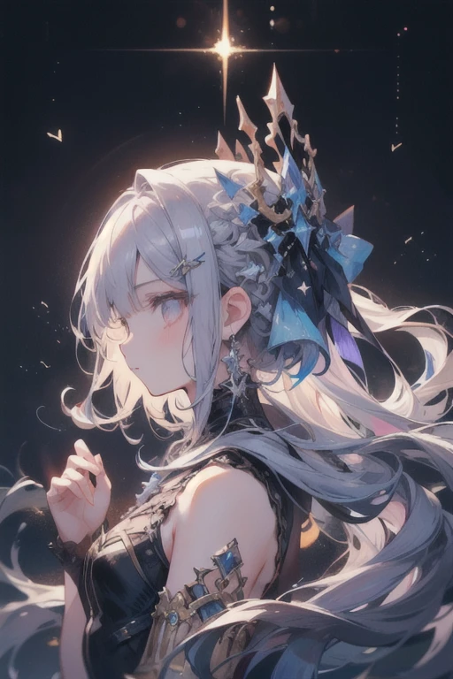 A stunning neo-Victorian cosmic cannibal, her ethereal beauty contrasting with the macabre nature of her existence: porcelain skin adorned with delicate lace, opalescent eyes glazed with hunger, and tendrils of swirling galaxies woven into her flowing midnight hair. This intricate portrait is a mesmerizing gouache painting, meticulously detailed and expertly rendered, capturing every nuanced feature with breathtaking precision. The juxtaposition of elegance and horror is masterfully portrayed, inviting viewers to delve into the haunting narrative of a celestial being consumed by her own darkness.