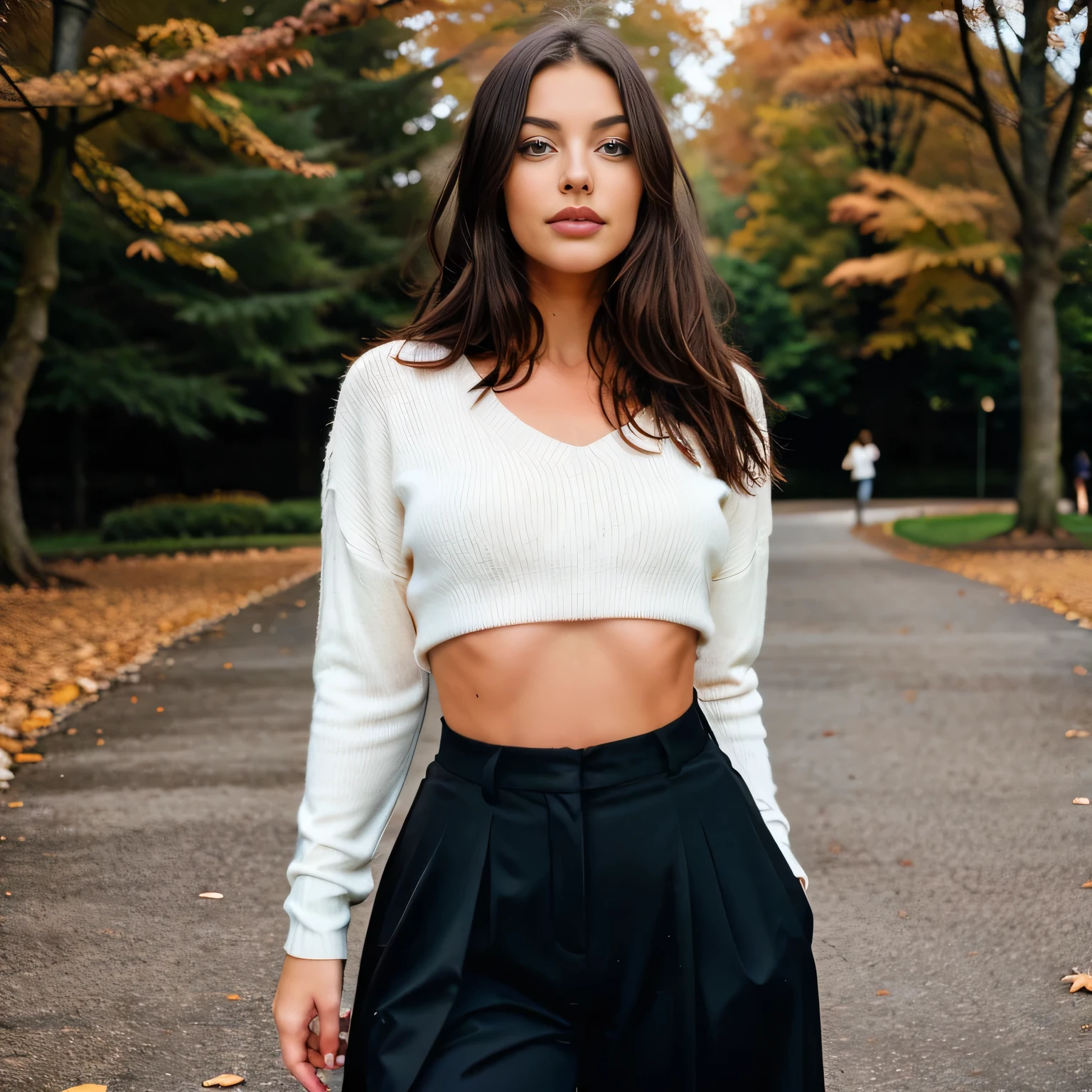 beautiful brunette, autumn, expectant, fashion