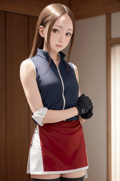 ((Fencing Wear、Fencing Costume、Fencing Uniforms、Sleeveless shirt、Pleated mini skirt with slit、Knee-high socks))、1 girl、Bob Hair、Brown Hair、Medium breast、smile、masterpiece:1.3、Raw photo、Highest quality、indoor、Fencing Pit、Detailed Background、Anatomically correct arms and legs、Anatomically correct fingers、