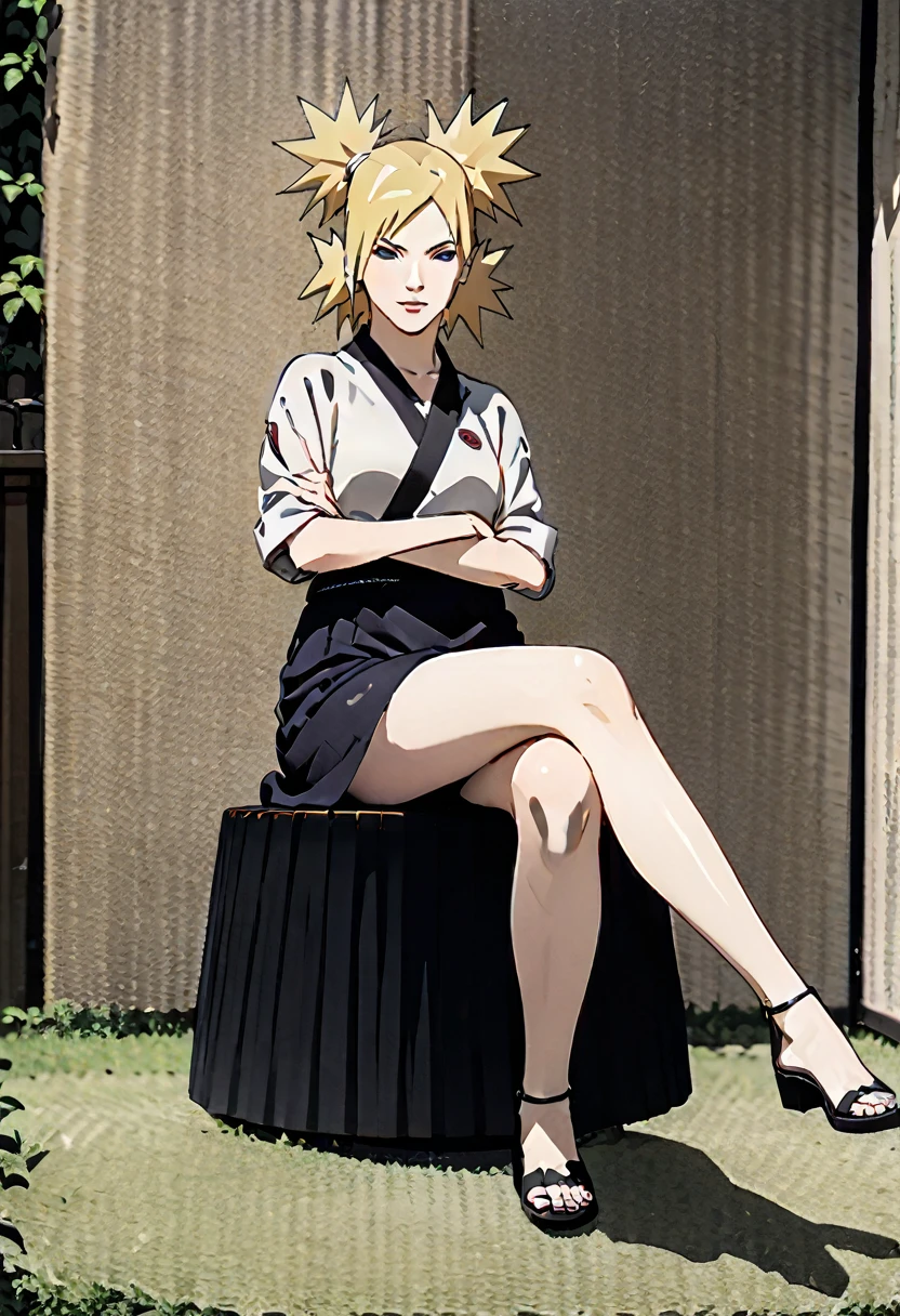 High image quality、Best Quality、beautiful、Naruto、Temari、fan、sit on a big fan、Sitting with legs crossed