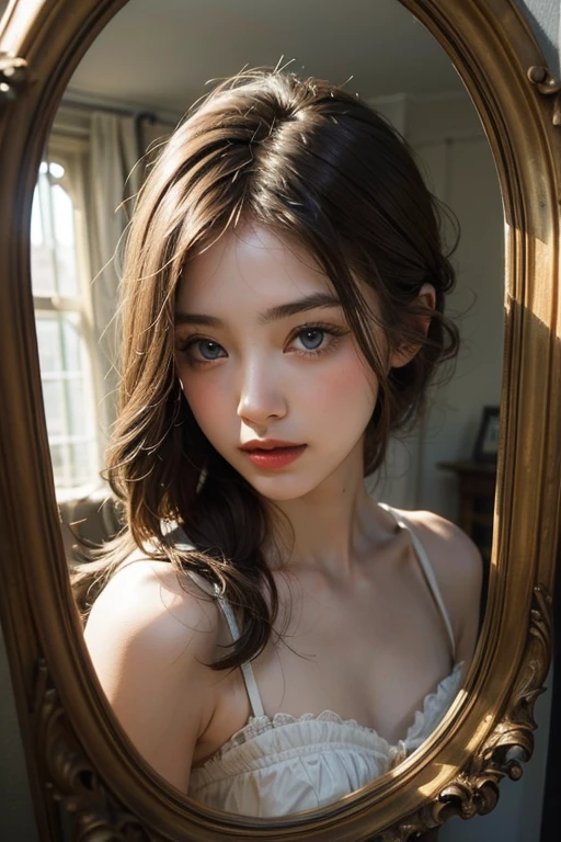 (top-quality、​masterpiece)、(Realistic lighting with shadows)、elegent、realisitic、intricate detailes、(Perfect anatomical depiction of the human body)、1 girl, ( Huge breasts :1.5), She's a teenage girl、beautiful face, Small thick lips, blue eyes, mole under eye, eye reflection, longeyelashes, Looking at you with a troubled face, woman with bare ass, (I'm waiting for her reaction by showing her proud ass blatantly), back-view, View from behind