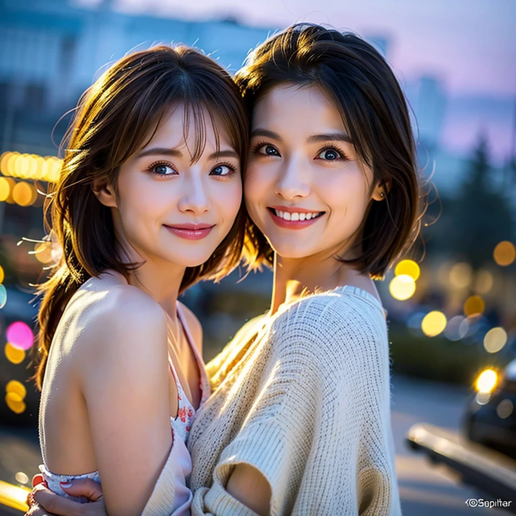 (Realistic:1.1),(masterpiece,Highest quality),8k,(49 years old), 53 years old, ベリーslimボディ、slimカップル、Tight waist,Upper Body,full-course dinner、wine 、Amazing view of the sunset sky and clouds、Perfect Anatomy, Brown Hair, short hair,Random Hairstyles,((Highly detailed face and eyes:1.2)),Perfect golden ratio face,Long sleeve shirt、dress,(smile:1.2)、Shortcuts、cute、(Realistic, Intricate details:1.2), A bright smile、short hair,Bright Face、赤wine 、Appetizers、Italian food、wine bottle、Champagne、スパークリングwine、(slimな顔), (The body is slim), (Brown Hair), (Shortcuts), Upper Body, 白wine, slim, wineグラス,