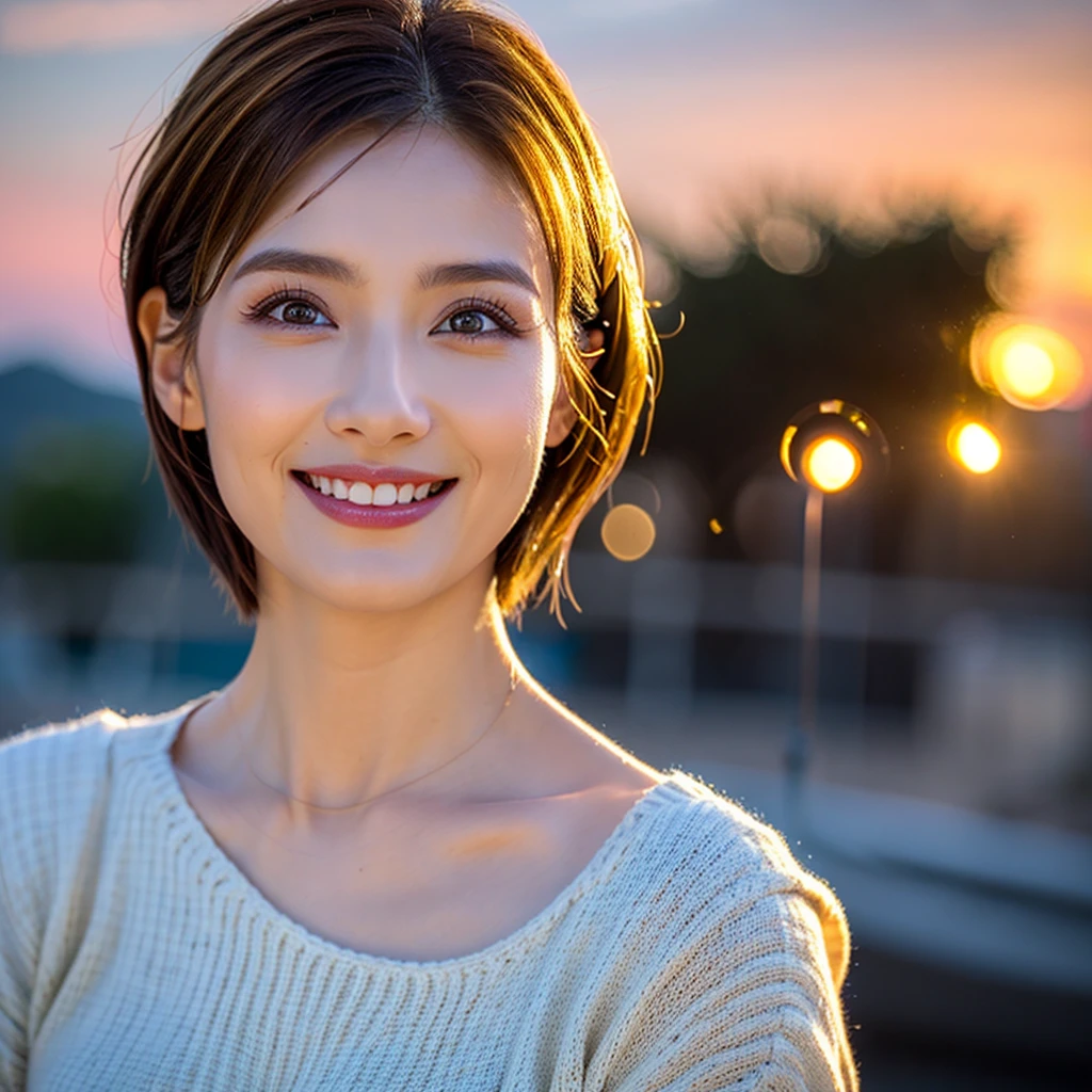 (Realistic, 超Realistic:1.4), 16K HDR, High resolution,(Wine Glasses),(Wine bottle),(Champagne glasses),Age 33,2,Happy smile、short hair,The best smile、Japanese actress,so beautiful(It looks like the real thing),dress、red wine、White Wine、Sparkling wine、Slim couple、Model Couple、(Realistic, Intricate details:1.2), Amazing view of the sunset sky and clouds、,Digital SLR camera, Soft Lighting, Detailed Background, Volumetric Lighting, Sharp focus, super Realistic 肌,so beautiful表現です,Cloud Effect:1.2、プロ品質のHigh resolution、Best Quality,Slim figure,High quality face,Detailed eyes,Beautiful Lips,Excellent light particles,Cinema Lighting,blue eyes,