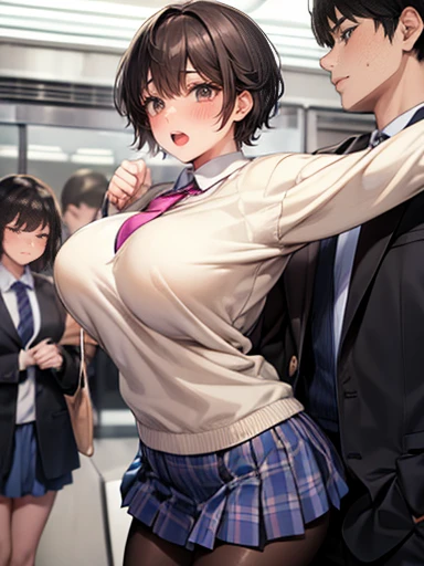 ((Men and women having sex on a crowded train)), (Doggish sex), a man who puts a penis in a girl's vagina from behind, sex, standing sex from back, (A fat middle-aged man in a jersey hugging a girl with a sweaty shirt from behind), a sweaty girl, a man grabs the girl's chest from behind, ((masterpiece)), ((best quality)), (ultra-detailed), ((kawaii)), cute, (lovely), ((sexy)), (ero), ((extremely detailed)), 4K, (8K), best quality, (beautiful), look up from below, School court, a cute girl, 1girl, 1boy, gym shorts, ((beautiful eyes)), short hair, large breast, slim, slender, crying,aaai,short hair,bangs,side braid,large breasts, sweater, shirt, pantyhose,loafers, shirt, breasts, open mouth, wet, sweat, large breasts,(Boy and girl are having sex in doggy style),doggy style,sex,hug from behind,masterpiece, ultra detailled body, ultra detailled face, ultra detailled eyes, cum, bukkake, gangbang, body with a lot of cum, {{{the whole body with cum}}}, girl fucked by man with ultra big penis, {{{large amount of sperm}}}, naked, excessive cum,doggystyle, from side, 1girl, 1boy, sex from behind,masterpiece, ultra detailled body, ultra detailled face, ultra detailled eyes, cum, bukkake, gangbang, body with a lot of cum, {{{the whole body with cum}}}, girl fucked by man with ultra big penis, {{{large amount of sperm}}}, naked, excessive cum ,doggystyle, from side, 1girl, 1boy, sex from behind, ,aaai,short hair,bangs,side braid,large breasts,blazer,necktie,school uniform,sweater,shirt,long sleeves,skirt,pantyhose,loafers