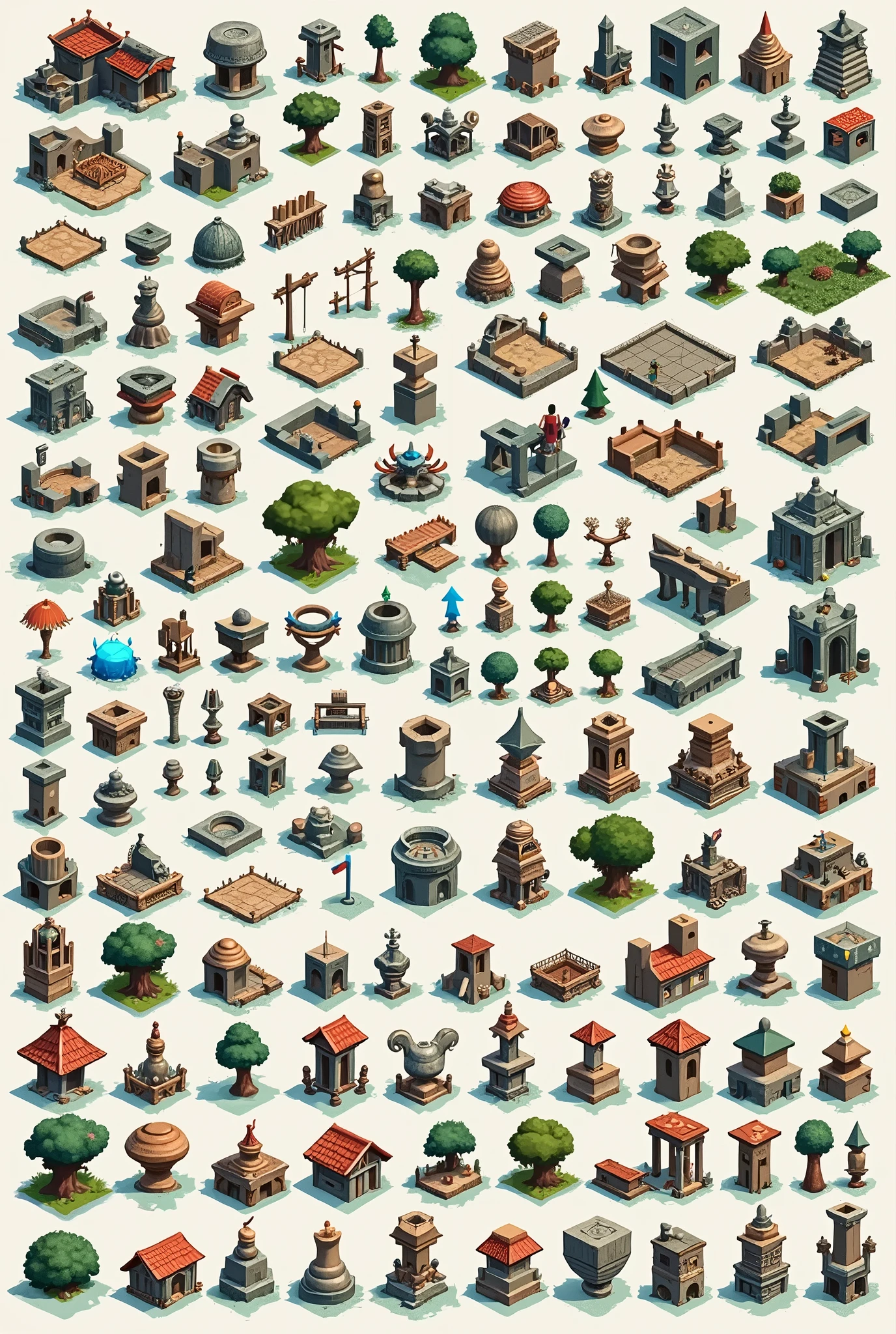 A large collection of low polygonal buildings and trees - SeaArt AI
