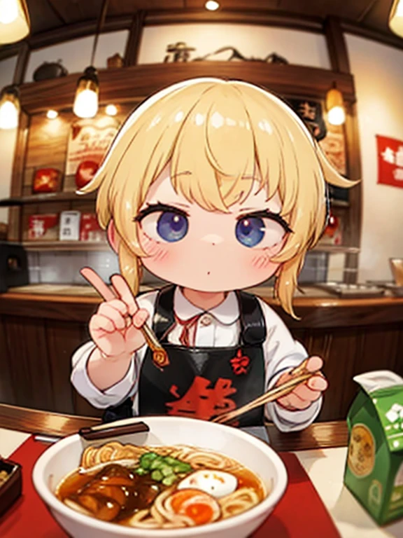 masterpiece，Best Quality，Highest Resolution，Fisheye Lens，Eating ramen at the counter of a ramen shop at nightＯＬ，Cunning gestures，