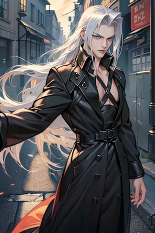 (8k、Best Quality、masterpiece:1.2)、(Realistic、Realistic:1.3 Mature Mature Woman Mature Woman Mature Woman Mature T)、Very detailed, (((1 person))), Close-up of a person holding a sword in the street, (((Sephiroth))), a photo of Sephiroth, Sacred Waters in style of wlop, Sephiroth From Final Fantasy, Sacred Waters, A mix of Johan Liebert and Alucard, From Final Fantasy, Badass Anime 8k, final fantasy character, Jan J, from ff7