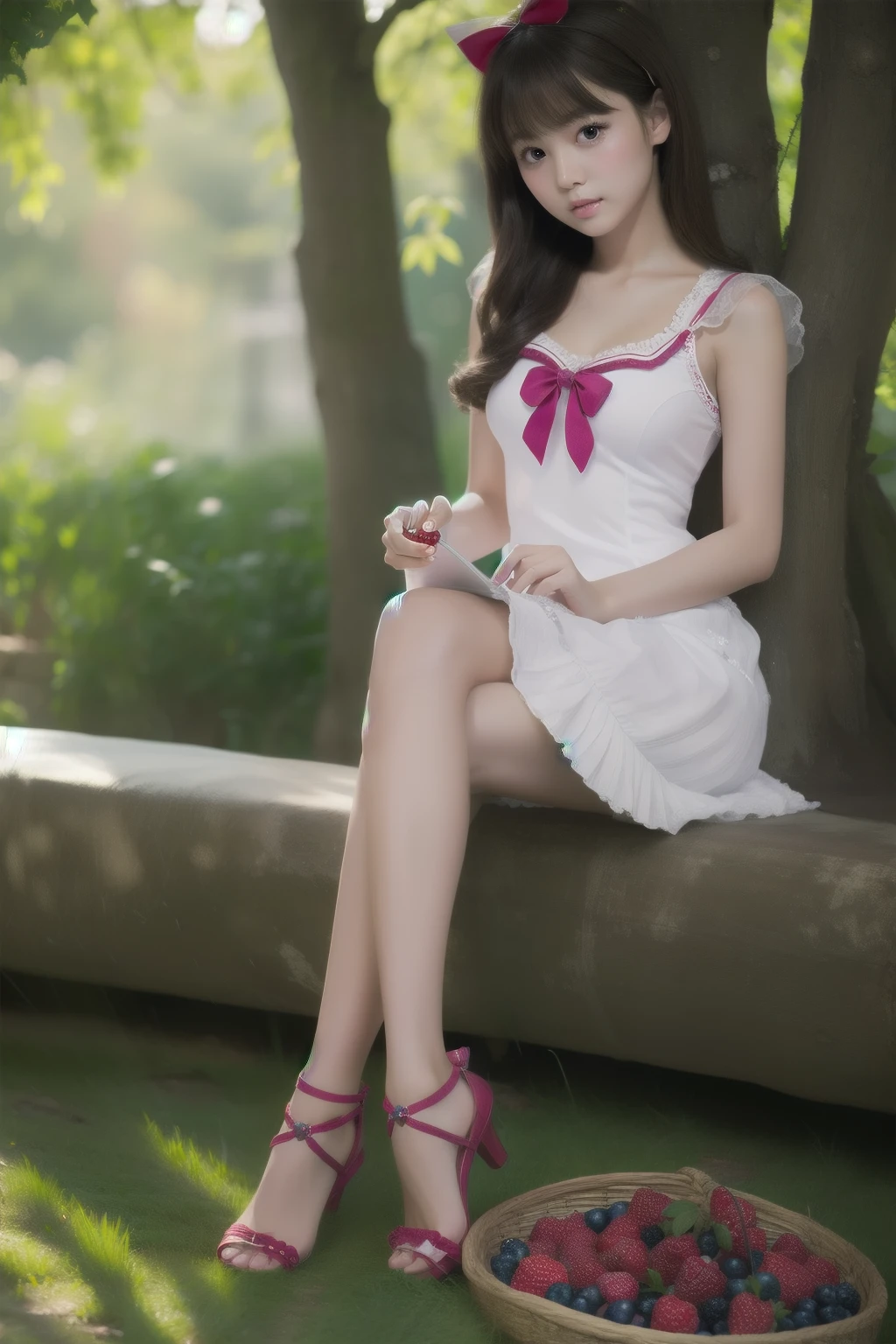 ((((white panties)))),pink panties focus,still in love \(umamusume\), sit with your heels on the ground、hold your knees with both hands,open legs,squating,(((straight-on))),nsfw