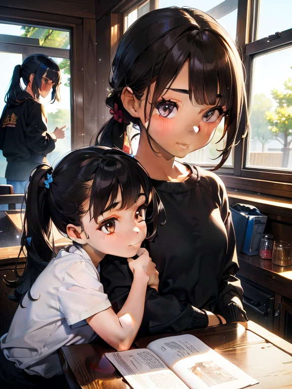 (((masterpiece, Best Quality)))，(((Three Girls)))，(((Three Girls)))，((small:1.3))，Long eyelashes，Dark Skin Tone, Very small young girl，Brown hair in a double ponytail，非常にshort髪#1: short, bangs，baby face，Round face，Big round eyes，Legs open in the park，Playground，Vibrant colors，(((Yuri)))，((orgasm))，，sweat，Green Hair，mini skirt，Upskirt，White simple panties，White knee-high socks，Girl huggin girl，cute，Shortness of breath，thick, Clear mucus on thighs，Sticky mucus on thighs，Open your mouth，Stickin out tongue，thick, Clear mucus，A little Clear mucus，((small breasts))，(((Flat Chest)))，thick, Clear mucus on panties，Wet Panties，太ももを伝うClear mucus，in，Bedroom Eyes，Half-openになった目，Half-open，((Clear View))，thick, Clear mucus on panties，Drippin saliva，((Multiple Girls))，Exposin breasts，Hard nipples，Saliva traces，((hug))，(({{kissu))，((nsfw))，Lesbian Sisters，Put your tongue on my thigh，Lickin each other，(small tongue)，female orgasm，Mischievous look，((No shirt))，((Tops))，Obscene，Lickin the thighs，Exposin Thighs，((bottomless)), 服を脱いin, Take off your skirt, シャツを脱いin, Remove your bra，