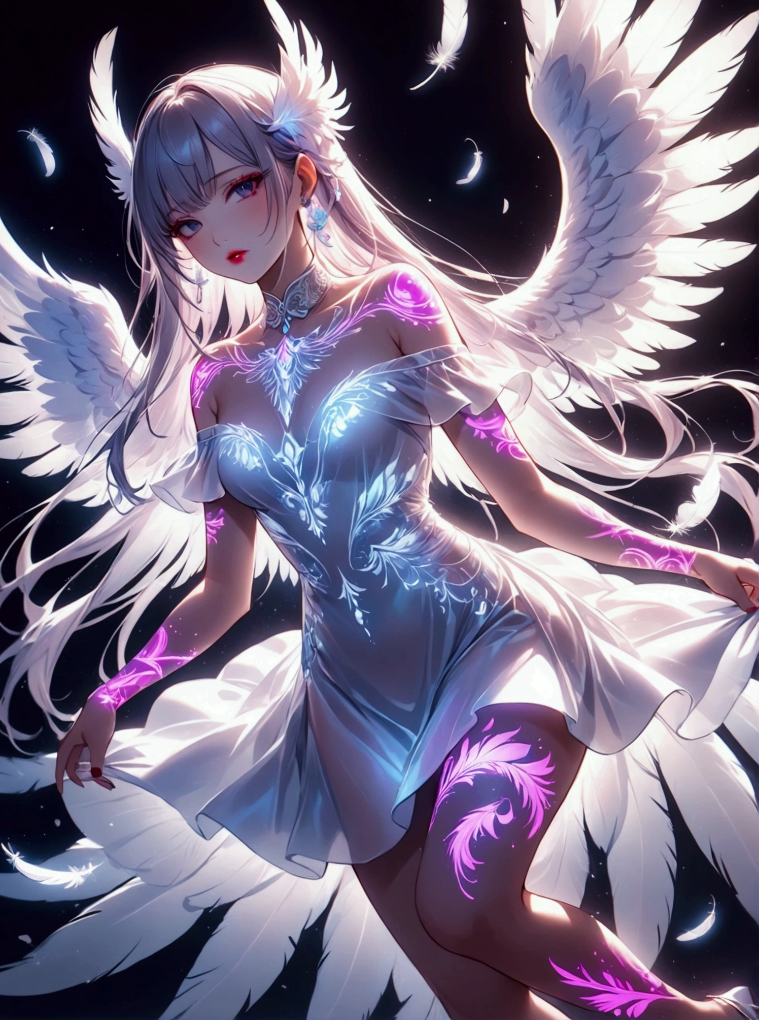 (scandinavian girl:1.2),cute face,long hair,frilly hairstyle,(full),latex dress,torso,body,sfw,8k,ultra-detailed,highres,(best quality, masterpiece:1.2),(deformad neon light:1.3),soft particles of fractal fire,volumetric lighting,focus,colorful,((extreme details)),glow,impossible figures,paradoxical art,paradox,impossible geometry,hypercube,Beautiful Psychedelic Trippy White Intricate Detailed Elaborate,