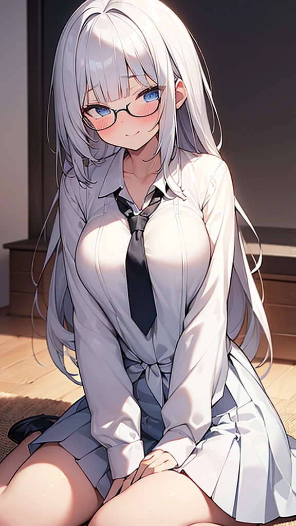 ((masterpiece)), (Highest quality), (Simple style), Silver hair Long hair Blue eyes Pulling on panties