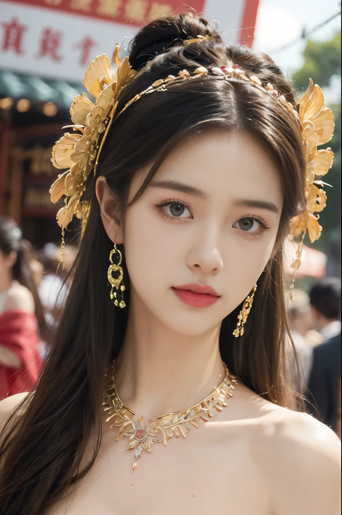 Beautiful girl with brown hair and brown eyes in a Thai pattern dress., smile, That's very detailed., (Beautiful face details), intricate detailed, Pictures of elegant and complex Thai patterns, Portrait of a female man, very high details, Realistic photos, 8k, UHD, hyperdetailed,