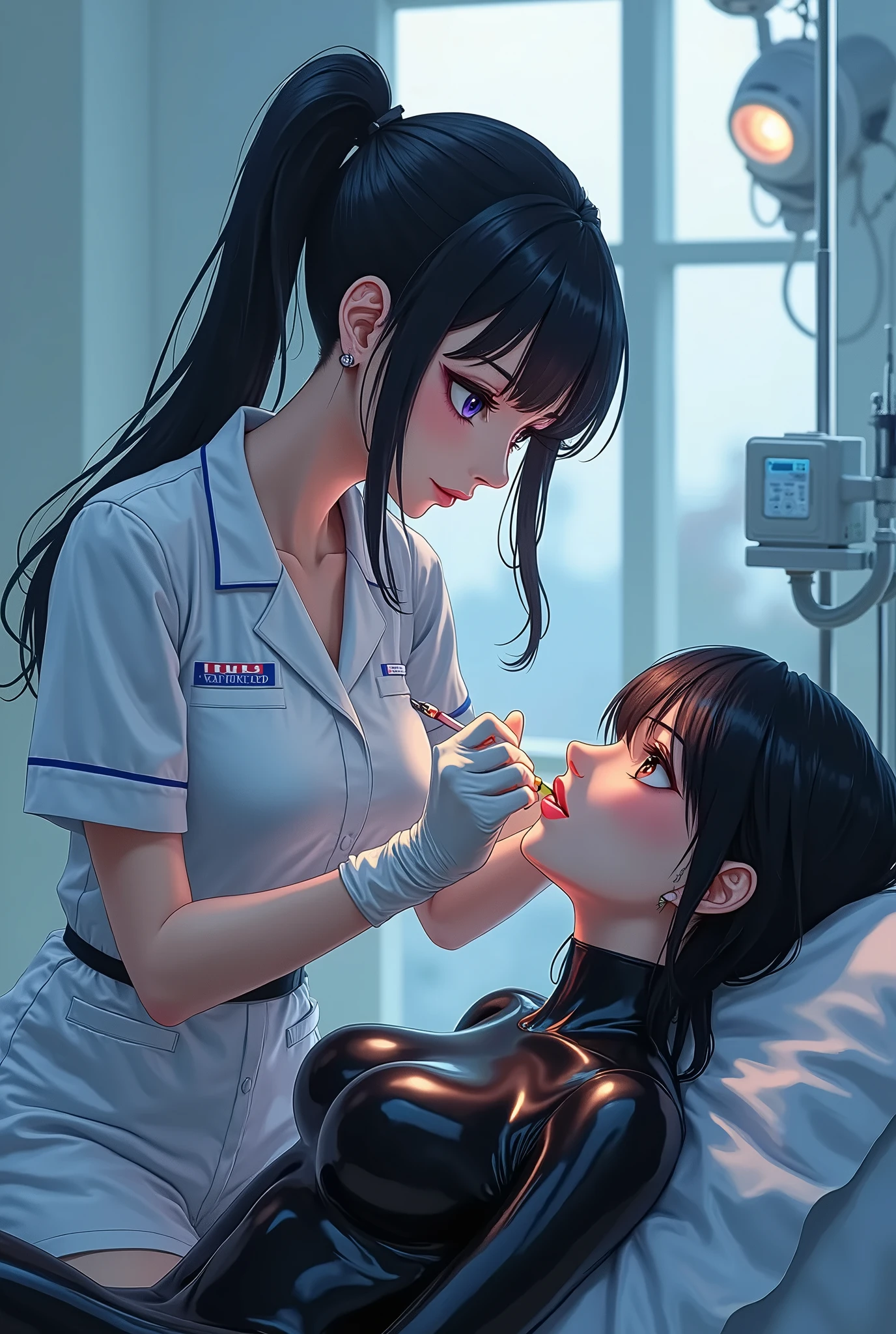 Anime nurse giving a patient a injection in a hospital room - SeaArt AI