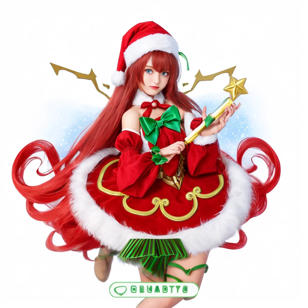 Garota, red hair, yellow eyes, happy face, White and green dress with pink bow, fone de ouvido branco e rosa, HD, 4K, alta qualidade