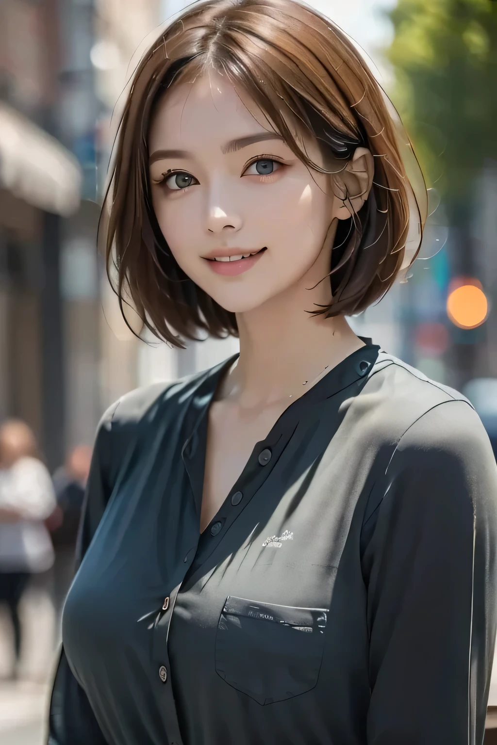 (Raw photography:1.2)、(Photorealsitic:1.4)、(​masterpiece:1.3)、(top-quality:1.4)、超A high resolution、(A detailed eye)、(detailed facial features)、(detailed clothes features)、8K分辨率、solofocus、bangss、skin tightening、(shinny skin)、(Slender girl)、(a japanese girl)、(Japan Faces)、((short-hair:1.2))、1 girl in、Slim Beauty:1.3、brown haired、Delicate hair、(Very small:1.2)、new york streets、Detailed street fashion、hotpants、Looking at the camera、A slight smil、small tits、Slimed、A slender、Model body type