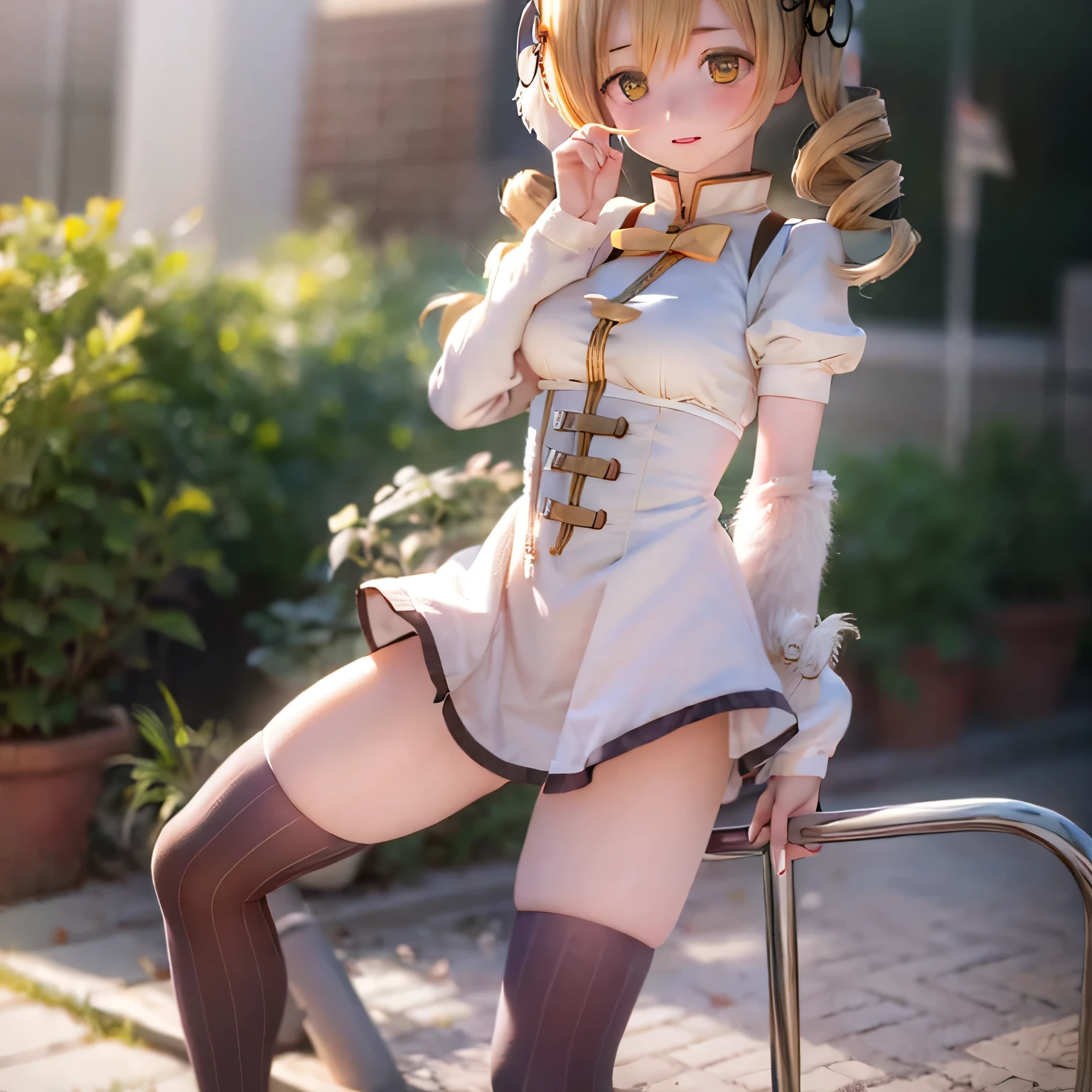 (nude) , Over-the-shoulder hairstyle like Mami Tomoe、Mami Tomoe from Madoka Magica、((((thighhighs )))